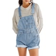 thumbnail image 2 of Honganda Salopette Courte en Denim pour Femmes, Bretelles Ajustables, Poche, Combishort, Short, Poignets Roulés, 2 of 4
