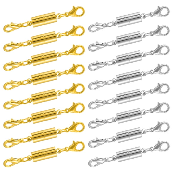 Unique Bargains 16Pack Magnetic Jewelry Clasp Cylindrical Magnetic Lock Lobster Clasp Gold/Silver