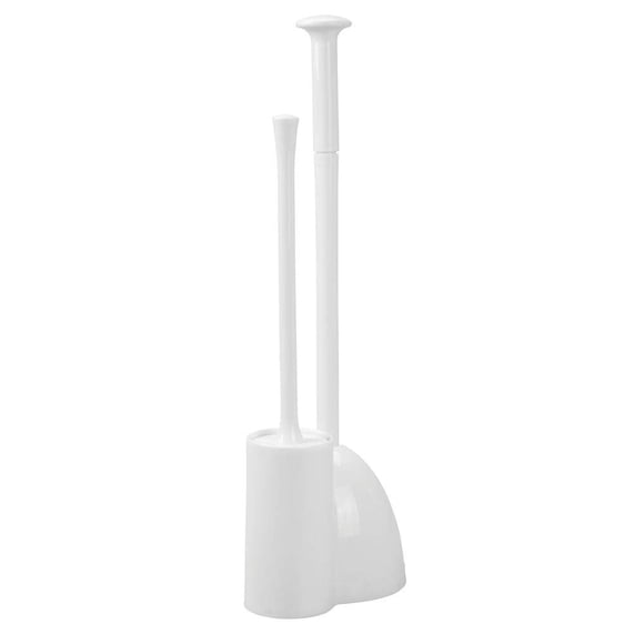 mDesign Hidden Plunger and Brush Set for Toilet Bowl - Combo with Holder Caddy - Modern Toilet Brush and Plunger Set - Aura Collection - White