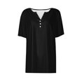 thumbnail image 4 of Jsaierl Womens Casual Notched V Neck Short Sleeve Shirts Summer Solid Color Work Tunics Simple Basic Bussiness Blouses, 4 of 5