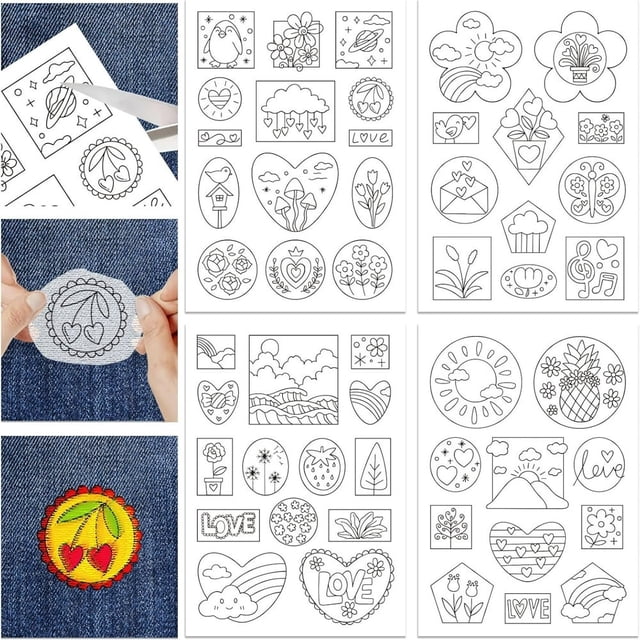 HLONK 4 Sheets 16Pcs Wedding Dress Water Soluble Hand Sewing Stabilizers for Fabric 11.6x8.2 Inch Embroidery Stitch Practice Embroidery Patterns Transfers for Embroidery Beginners Lovers