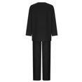 thumbnail image 4 of EGNMCR Women 2 Piece Linen Outfits Solid Color Long Sleeve Suit Drawstring Wide Leg Pants with Pockets Womens Lounge Sets, 4 of 7