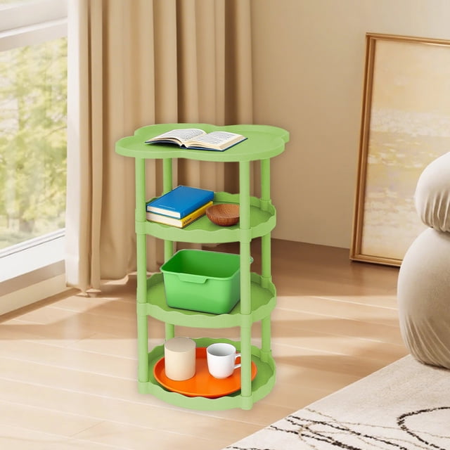 Suncoda P Lastic Tables, Cream Style Sofa Side Table Living Room Small Coffee Table Floor-To-Ceiling Movable Storage Table Four-Leaf Cloud Shelf