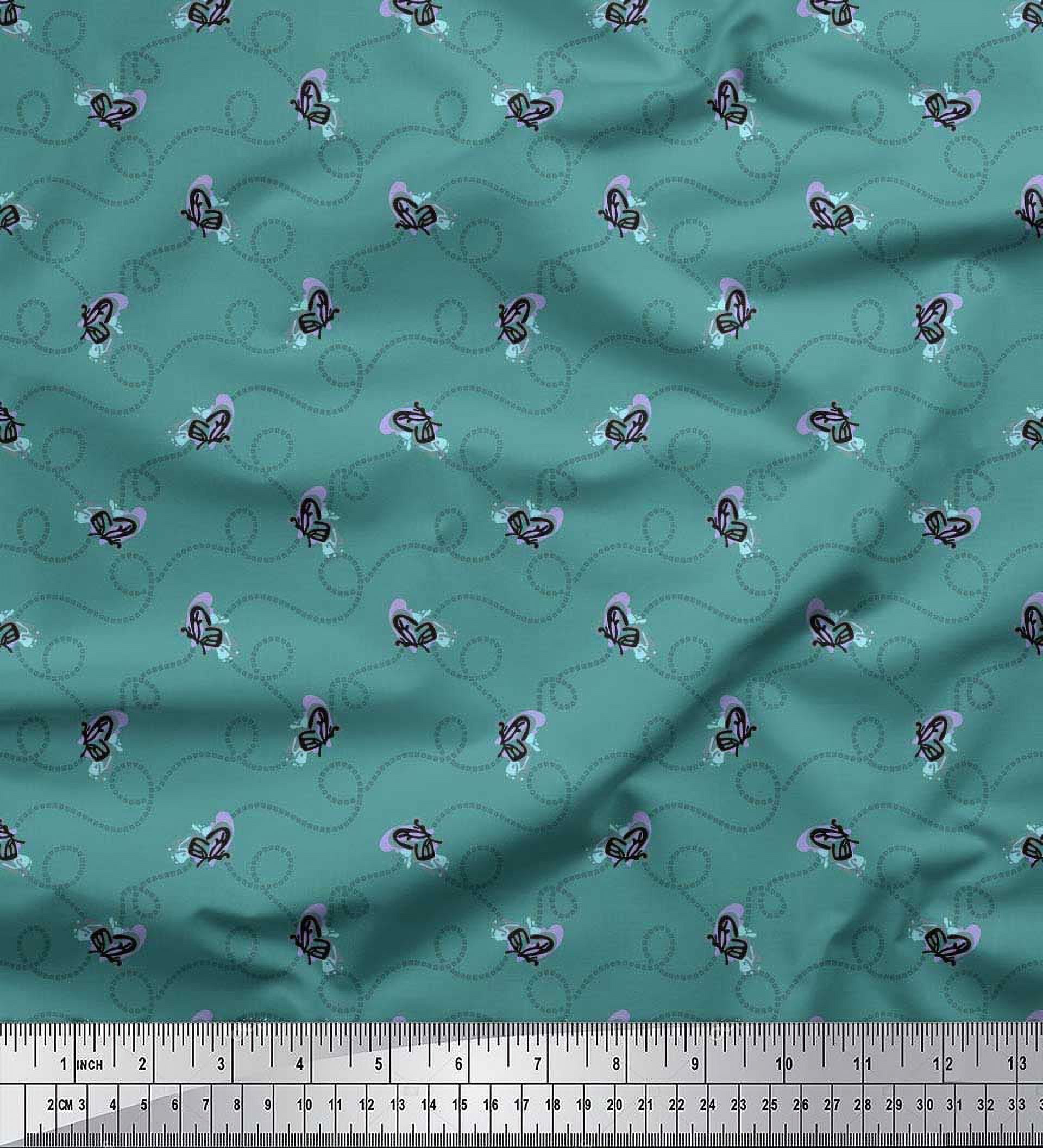 Soimoi Tissu en Jersey de Coton Bleu Imprimé Insecte et Texture par la Cour 58 Pouces de Large