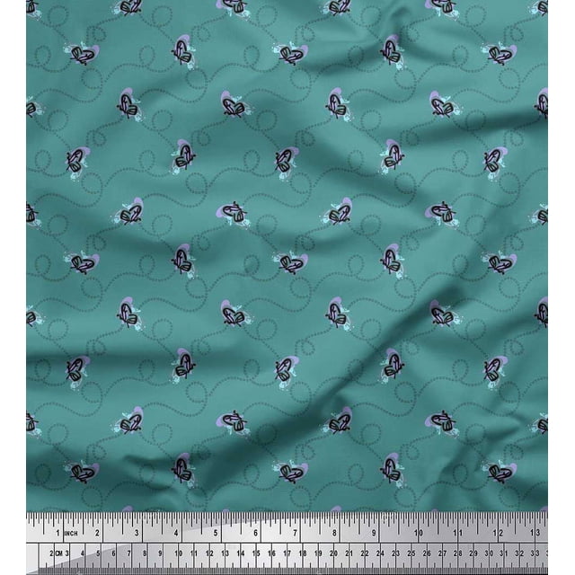 Soimoi Blue polyester Crepe Fabric Insect & Texture Print Fabric by Yard 52 Inch Wide