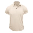 thumbnail image 1 of Chemises Habillées Légères pour Hommes à Manches Courtes, Unies, Tendance, Col à Revers, Ajustées, Pulls avec Poche (Beige, P), 1 of 4