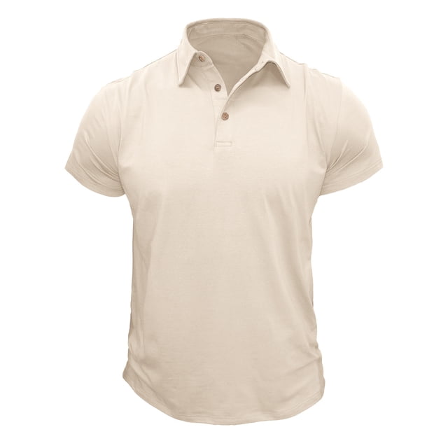 Chemises Habillées Légères pour Hommes à Manches Courtes, Unies, Tendance, Col à Revers, Ajustées, Pulls avec Poche (Beige, P)
