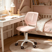 Homy Casa Pink Small Office Chair, Armless Adjustable Swivel Task Chair with Wheels and Low Back Support