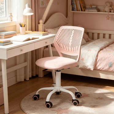 Homy Casa chaise de bureau rose compacte, pivotante réglable sans accoudoirs avec roulettes