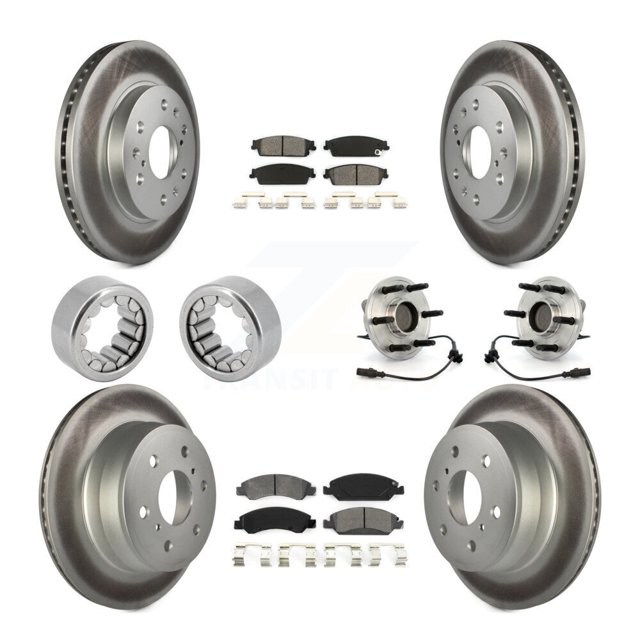 Transit Auto Ensemble de Roulement de Moyeu avant Arrière avec Rotor de Frein à Disque et Pad (10 Pcs) pour Voiture 2007 Chevrolet Silverado 1500 GMC Sierra avec Anneau de Frein RWD 9-1/2 Pouces avec Freins Arrière Tambour KBB-112459