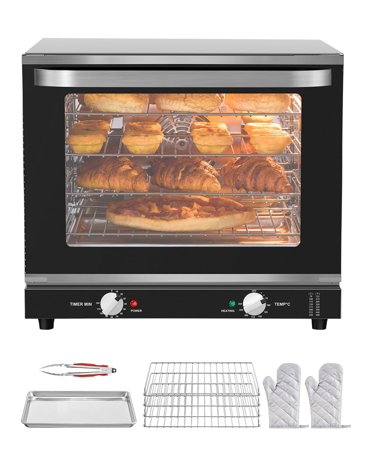 KFFKFF Commercial Countertop Oven, 66L 4-Tier Toaster Oven, 2800W Electric Baking Oven with Tempered Glass Door, Wire Racks Clip Tray Gloves