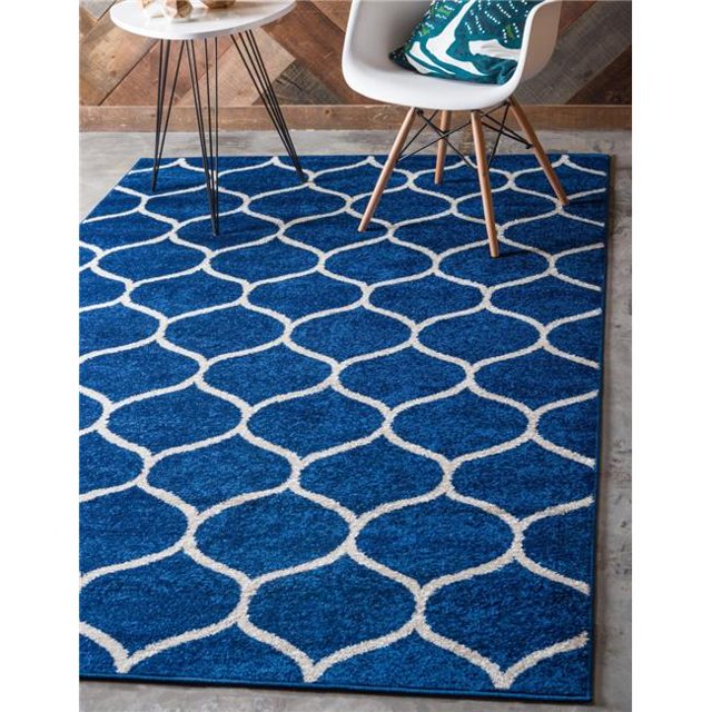 Unique Loom 3146407 Tapis Rectangulaire en Treillis Arrondi de 2 x 3 Pieds&44; Bleu Marine