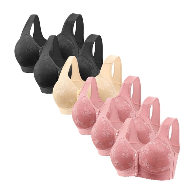 Posijego Womens Front Closure Bra Breathable Support Bra Women's Full Coverage Push up Everyday Bra 6 Pack