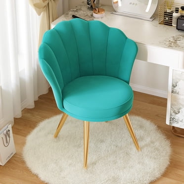 Hawsaiy Fauteuil d'Appoint Moderne en Velours avec Pattes en Métal Doré, Chaise de Coiffeuse Rembourrée pour Chambre, Salle de Maquillage Ou Salon, Cyan