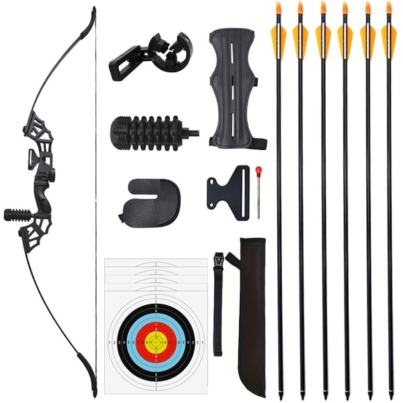 Piaoyu Tir à l'Arc 50 Pouces Ensemble d'Arc et Flèches à Retirer pour Adultes 40 Lb Élévateur en Métal Main Droite Arc Recourbé Trousse pour Débutant à Intermédiaire Cible de Chasse