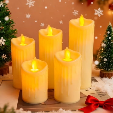 LED Flameless Pillar Candle Set | Dripless Battery Operated Fake Candles | 5 Piece White Realistic Flame | Multiple Sizes Holiday Decor