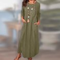 thumbnail image 2 of CHOK Robes d'Été Décontractées pour Femmes Robe Haute en Coton et Lin Manches 3/4 Coupe Ample Légère avec Poches, 2 of 7