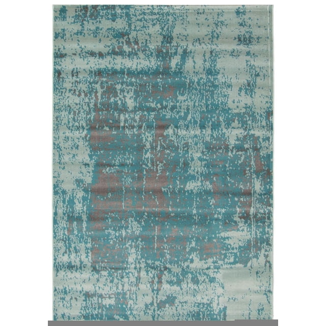 ECARPET Traditional Style Area Rug Charlotte Aqua with a distressed vintage pattern in aqua and muted brown tones, designed for dining, living, and bedrooms, offering a soft texture and durability suitable for high-traffic and pet-friendly indoor spaces.
