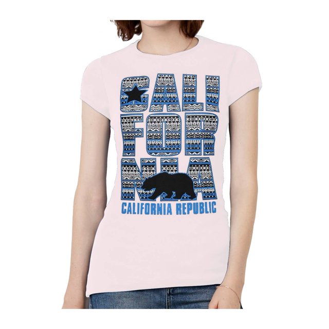 Womens California Republic Blue Tribal Pattern Black T-Shirt Light Pink Medium