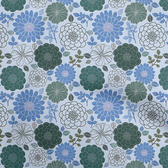 oneOone Viscose Jersey Medium Blue Fabric Floral Retro Craft Projects Decor Fabric Printed By The Yard 60 Inch Wide