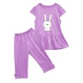 thumbnail image 5 of Chemises pour Filles, Ensemble Deux Pièces Été Col Rond Petit Imprimé Manches Courtes Manches Volantes Taille Élastique Pantalon Court, 5 of 5