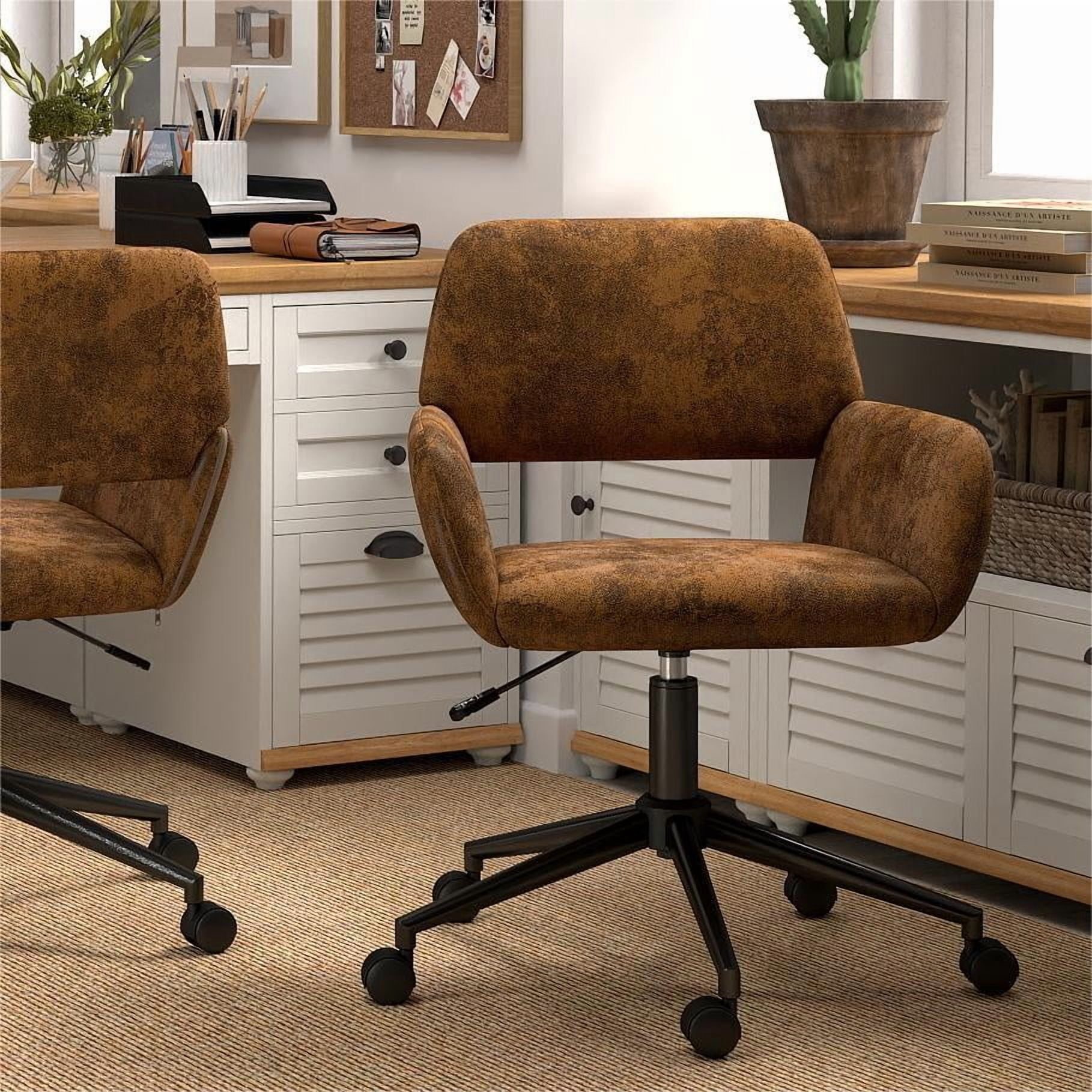 Homy Casa Ergonomic Office Chair with Upholstery - Task Chair with Adjustable Height, Brown Faux Suede