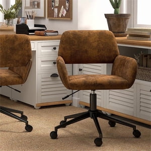 Homy Casa chaise de bureau ergonomique avec tapisserie - Chaise de travail avec hauteur réglable, Brown Faux Suede