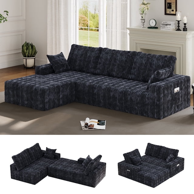 JARCLIC Modern L-Shaped Sectional Sofa, 108" Breathable Modular Couch with Storage Pockets, Convertible Sleeper Sofa for Living Room, Apartment (Gray)