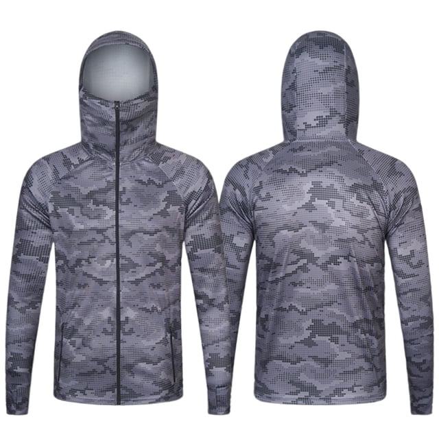 Men's Camo Hoodie Lightweight Pullover Sweatshirt Outdoor Hiking Jacket with Drawstring for Spring Summer