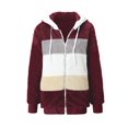 thumbnail image 4 of EGNMCR Womens Winter Fuzzy Fleece Jacket Hooded Color Block Patchwork Cardigan Zipper Pullover Coats Outerwear with Pockets, 4 of 5