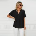 thumbnail image 4 of FJUCHAI Womens Shirts V Neck Short Sleeve Buttons Tops Tee Solid Color Blouse Loose Fit S-XXL, 4 of 9