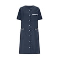 thumbnail image 3 of Bocqde Robe de Sarrau Femmes Infirmières Tenue de Travail Robes Manches Courtes Boutonnée Robe de Sarrau avec Poches, 3 of 5
