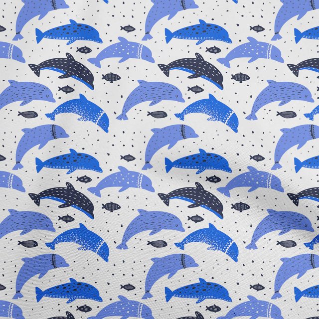 oneOone Velvet Medium Blue Fabric Beach Dolphin Sewing Craft Projects Fabric Prints By Yard 58 Inch Wide