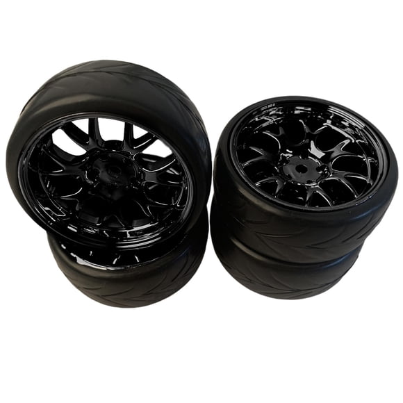 4x Pneus à Roues en Caoutchouc 1/10 pour Voiture RC Rock Crawler Modèle TT02 HSP Noir