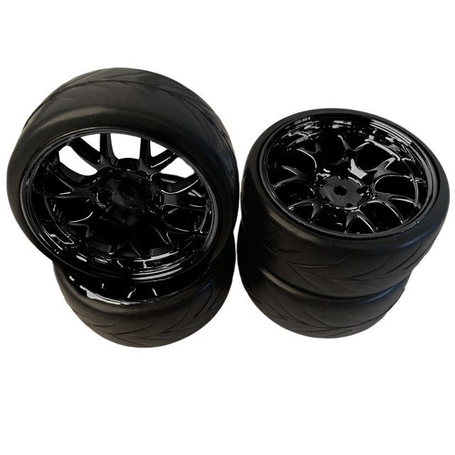 4x Pneus à Roues en Caoutchouc 1/10 pour Voiture RC Rock Crawler Modèle TT02 HSP Noir