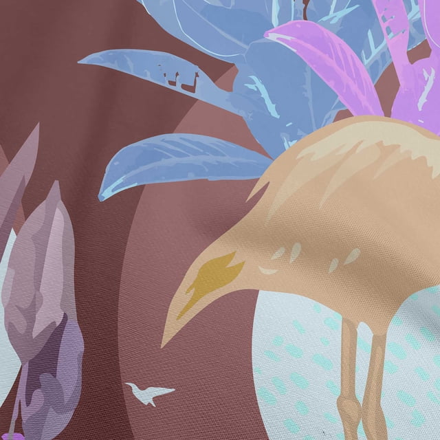 oneOone Polyester Spandex Chocolate Brown Fabric Tropical Abstract With Flamingo Sewing Material Print Fabric By The Yard 56 Inch Wide