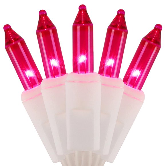 WATERGLIDE Valentine's String Lights, 50 Count 11.5FT White Wire Mini Incandescent Christmas Fairy Light, UL Certified for Patio Wreath Garland Garden Easter Holiday Outdoor Indoor Decor, Pink