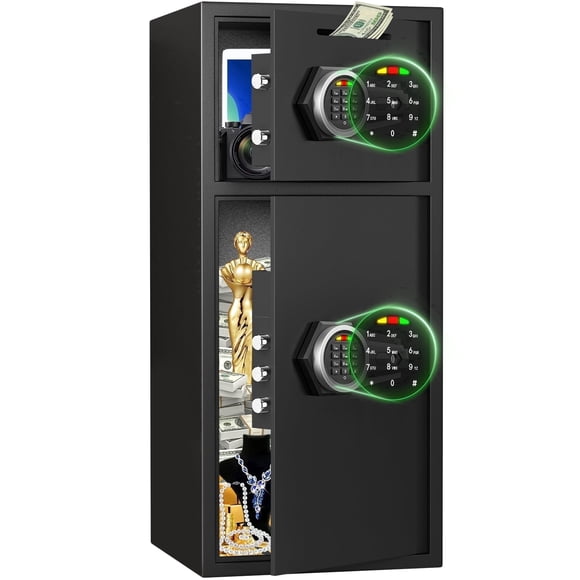 Pacriond Safe Box, 7.0 Cub Extra Large Home Safe Fireproof Waterproof with Backlit Keypad & Adjustable Shelf, Money Safe with Deposit Slot & Dual Alarm System, Security Box for Money Valuables