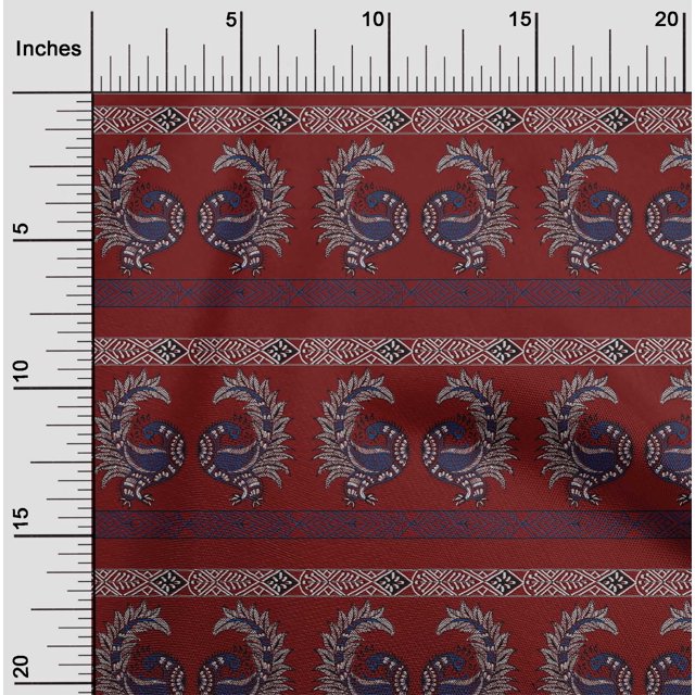 oneOone Polyester Lycra Fabric Peacock Block Printed Craft Fabric BTY 56 Inch Wide