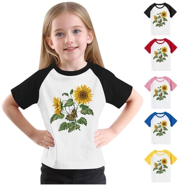 Feancey T-Shirts d'Été pour Filles à Manches Courtes Décontractés à Imprimé Tournesol T-Shirts pour Tout-Petits Enfants Garçons Filles Col Ras du Cou T-Shirts Graphiques Rabais de 90 Liquidation Rouge 4 Ans