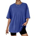 thumbnail image 2 of Yuyuzo T-Shirts Surdimensionnés pour Femmes Col Rond Manches Courtes Hauts Unis Été Décontractés Blouses Légères, 2 of 3