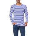 thumbnail image 1 of INSPIRE CHIC T-Shirt pour Homme à Rayures Col Rond Manches Longues Chandail Haut 42 Rayure Bleue, 1 of 7