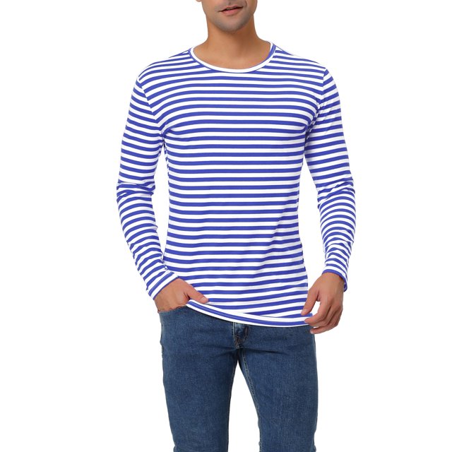INSPIRE CHIC T-Shirt pour Homme à Rayures Col Rond Manches Longues Chandail Haut 42 Rayure Bleue