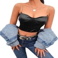 thumbnail image 4 of Women Solid Color Sleeveless Tank Tops with Chain Strap Low-cut Padded Cropped T Shirt Tanks Tops Red L, 4 of 8