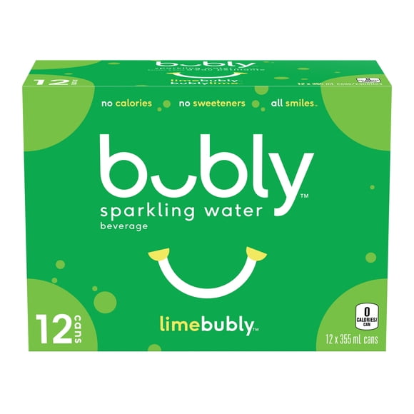 Bubly Lime Sparkling Water, 355ml cans, pack of 12