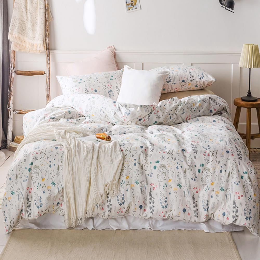 HighBuy 3 Piece Duvet Cover Set (1 Duvet Cover + 2 Pillow Shams) Cotton Printed Duvet Cover Queen Set Ultra-Soft Breathable (Twin(68""x86""), Flower)