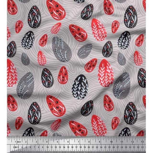 Soimoi Rayon Fabric Egg Folk Art Decor Fabric Printed Yard 56 Inch Wide
