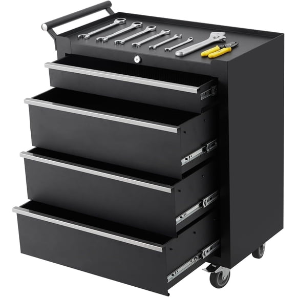 Yiwa Heavy-Duty 4-Drawer Tool Chest with Wheels, Lockable Tool Cart with Removable Drawer Liners for Organized, Efficient, and Secure Storage in Garage, Workshop, or Warehouse – Black