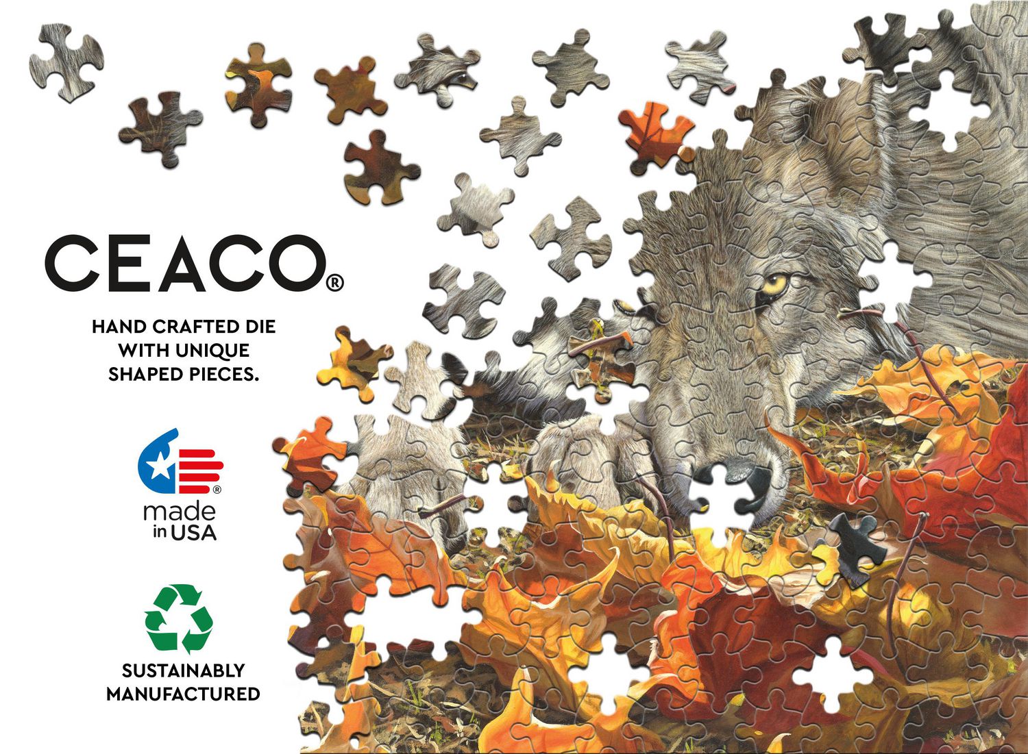 Puzzle en 500 pièces Ceaco Wolf's Contemplation pour adultes, à partir de 14 ans