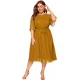 thumbnail image 2 of Robe Décontractée Grande Taille pour Femmes Col Rond Manches Mi-Longues Longueur Genou Robe de Soirée, 2 of 6